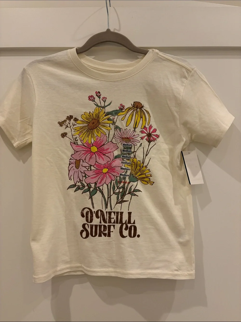 O'Neill Cream Tee with Pink & Yellow Floral Graphic